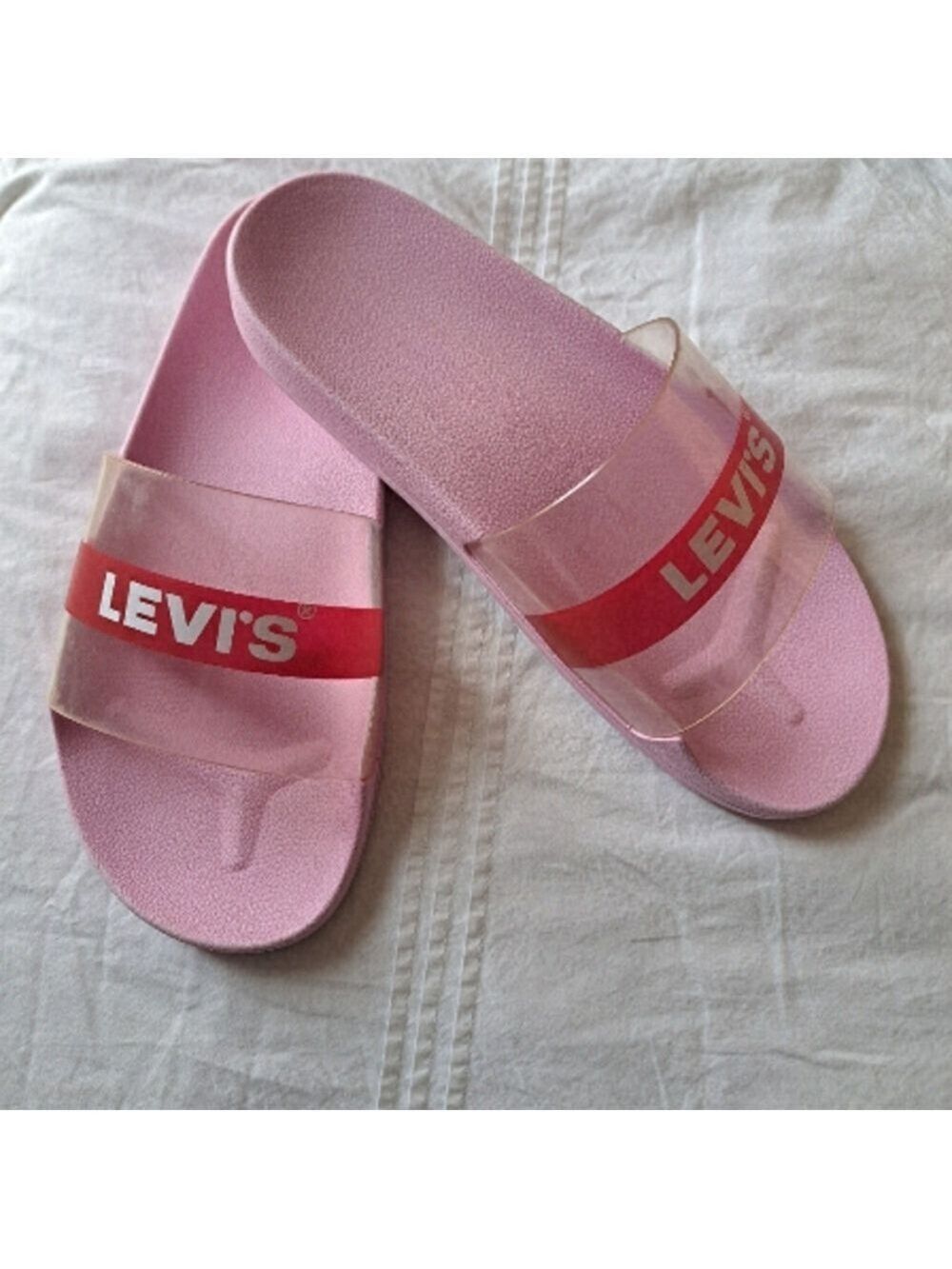 LEVI'S PINK SLIDES summer sandals shoes slip on beachy coastal swim flip flop 9
